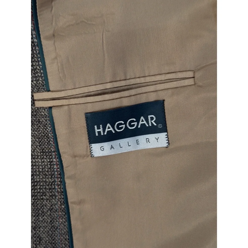 Haggar Gallery Mens Wool Blend Beige Tweed Blazer Jacket Made In USA Size 44R‎